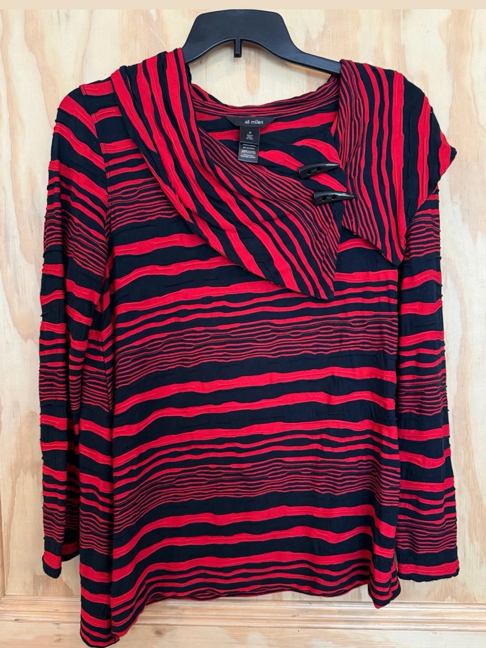 Red & Black Striped Hooded Tunic -
